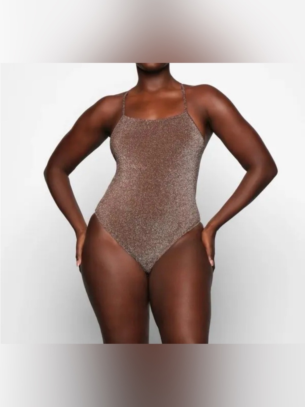 SKIMS Metallic Shimmer One-Piece Swimsuit in Cocoa